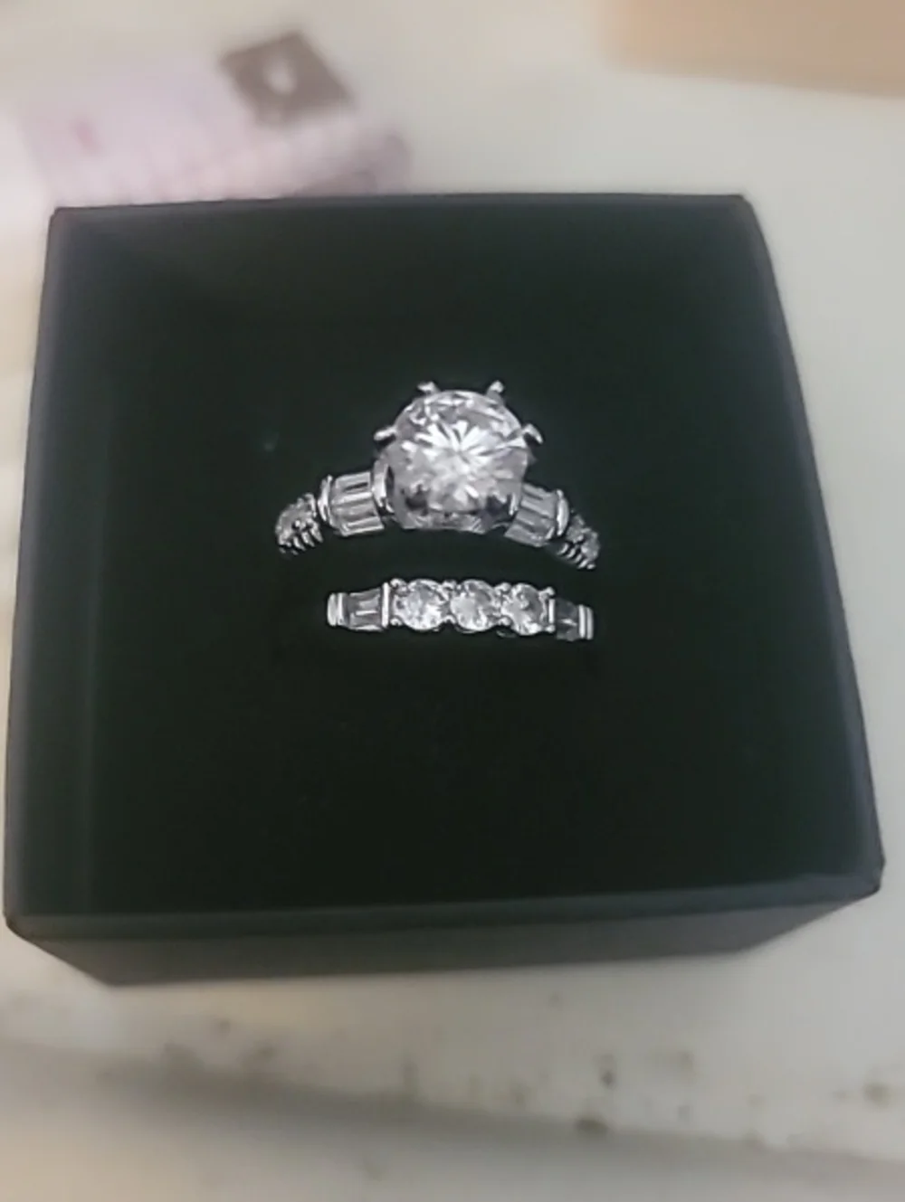 Sterling Silver White Moissinite Two-Piece Bridal Ring Set
